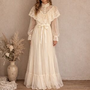 Vintage Ethereal Victorian Ivory Lace Maxi Dress